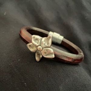 Leather Bracelet with Silver Flower Detail